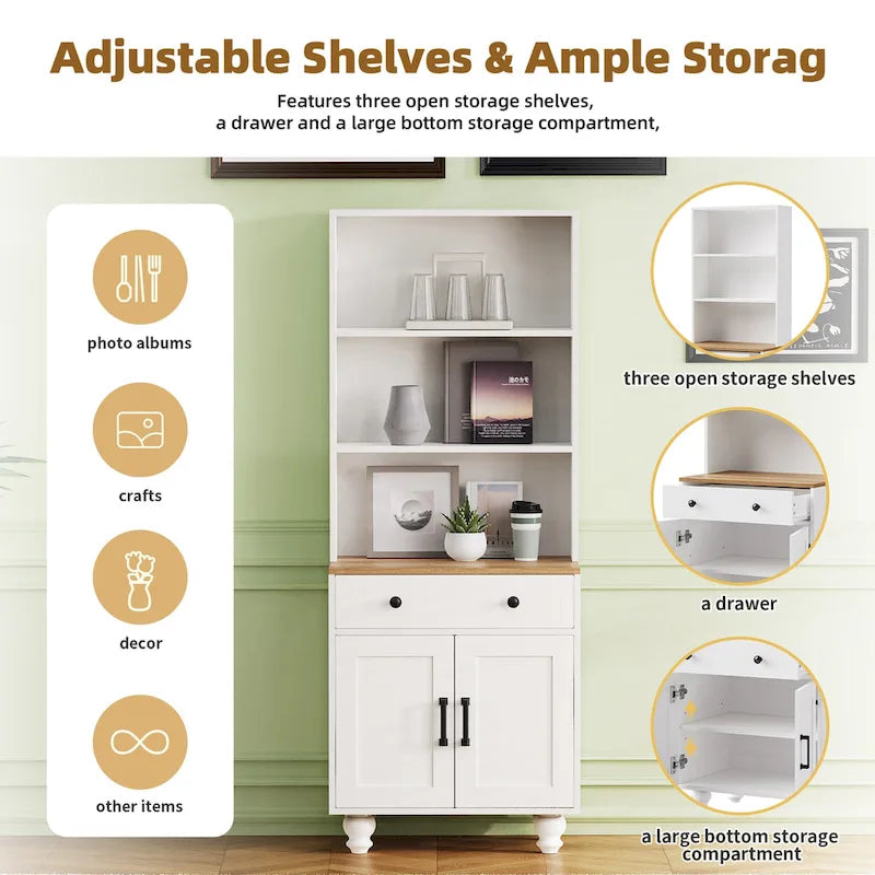 Farmhouse Storage Cabinet with 4 Solid Wood Gourd-Shaped Legs