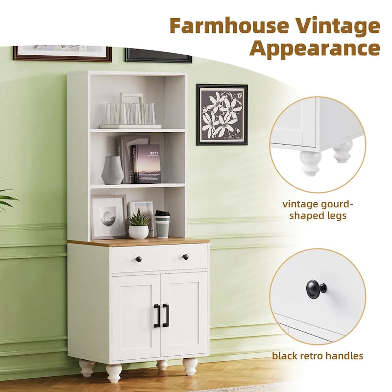 Farmhouse Storage Cabinet with 4 Solid Wood Gourd-Shaped Legs