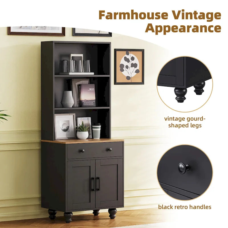 Farmhouse Storage Cabinet with 4 Solid Wood Gourd-Shaped Legs