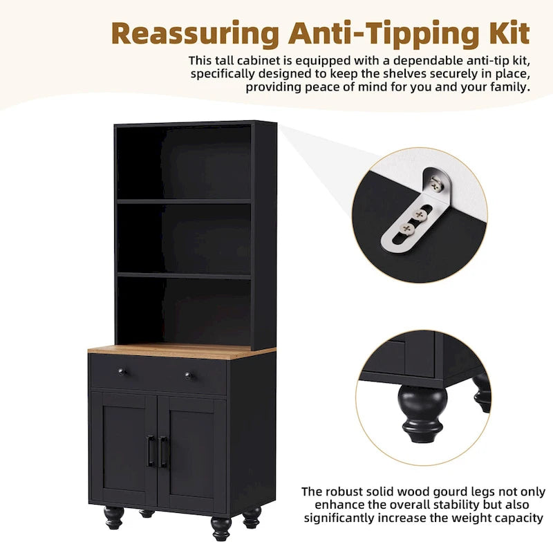 Farmhouse Storage Cabinet with 4 Solid Wood Gourd-Shaped Legs