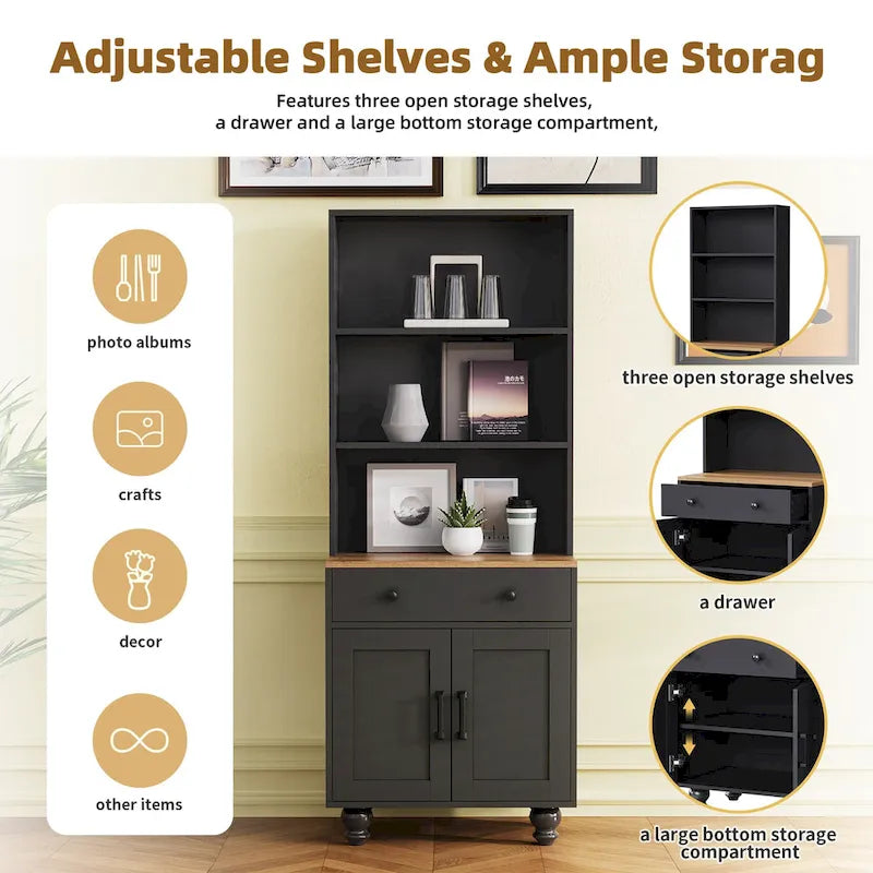 Farmhouse Storage Cabinet with 4 Solid Wood Gourd-Shaped Legs