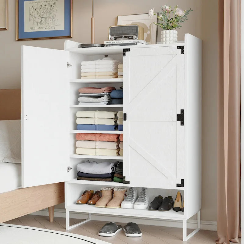 Shoe Cabinet with Doors, 6-Tier Shoe Storage Cabinet with Adjustable Shelves, Wooden Shoes Rack Shoe Storage Organizer