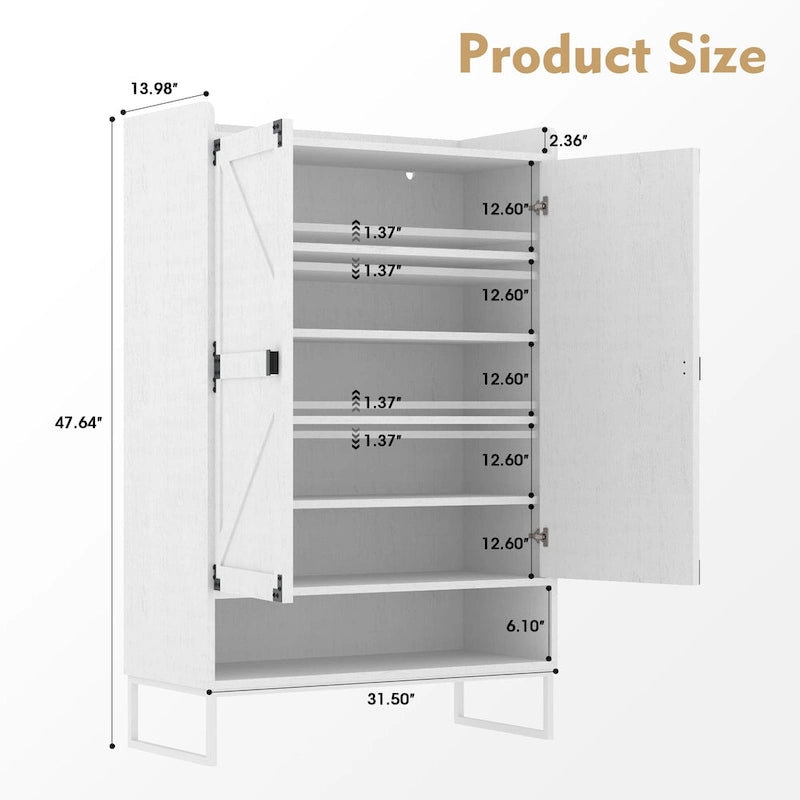 Shoe Cabinet with Doors, 6-Tier Shoe Storage Cabinet with Adjustable Shelves, Wooden Shoes Rack Shoe Storage Organizer