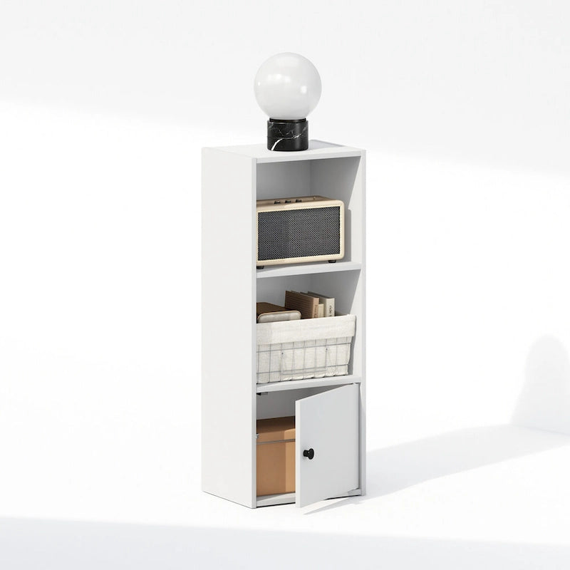 Furinno Luder 3-Tier Standing Shelf Bookcase with 1 Door Storage Cabinet,, White