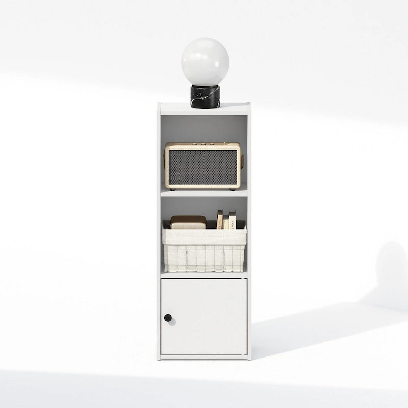 Furinno Luder 3-Tier Standing Shelf Bookcase with 1 Door Storage Cabinet,, White