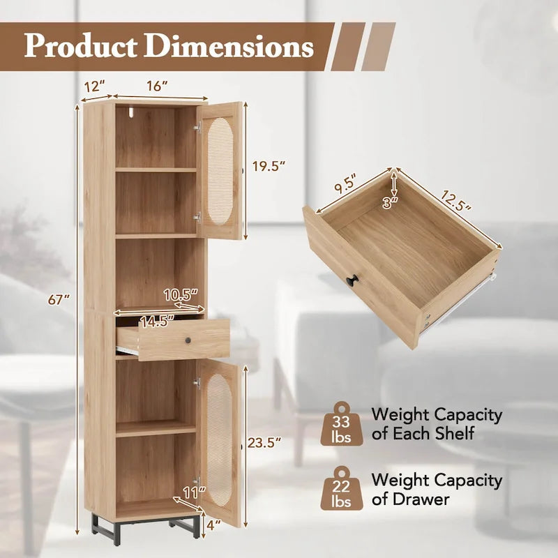Costway 67 Tall Bathroom Cabinet with 2 Doors Open Compartment & - See Details