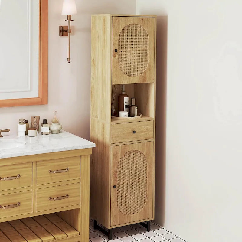 Costway 67 Tall Bathroom Cabinet with 2 Doors Open Compartment & - See Details