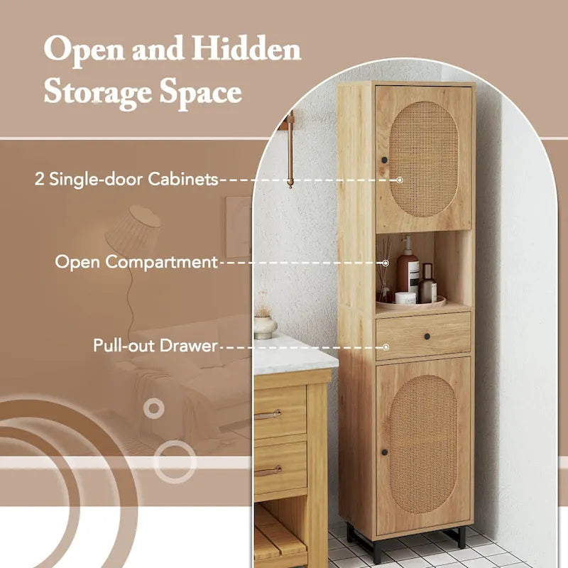 Costway 67 Tall Bathroom Cabinet with 2 Doors Open Compartment & - See Details