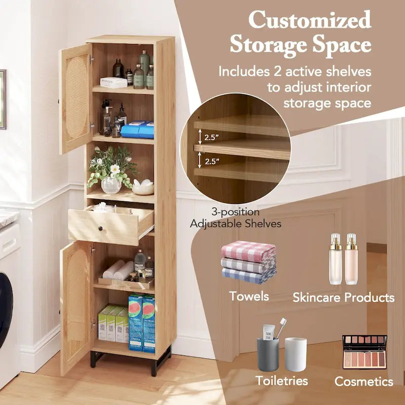 Costway 67 Tall Bathroom Cabinet with 2 Doors Open Compartment & - See Details
