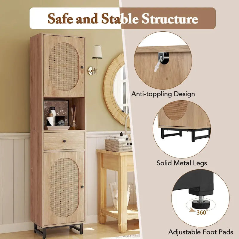 Costway 67 Tall Bathroom Cabinet with 2 Doors Open Compartment & - See Details