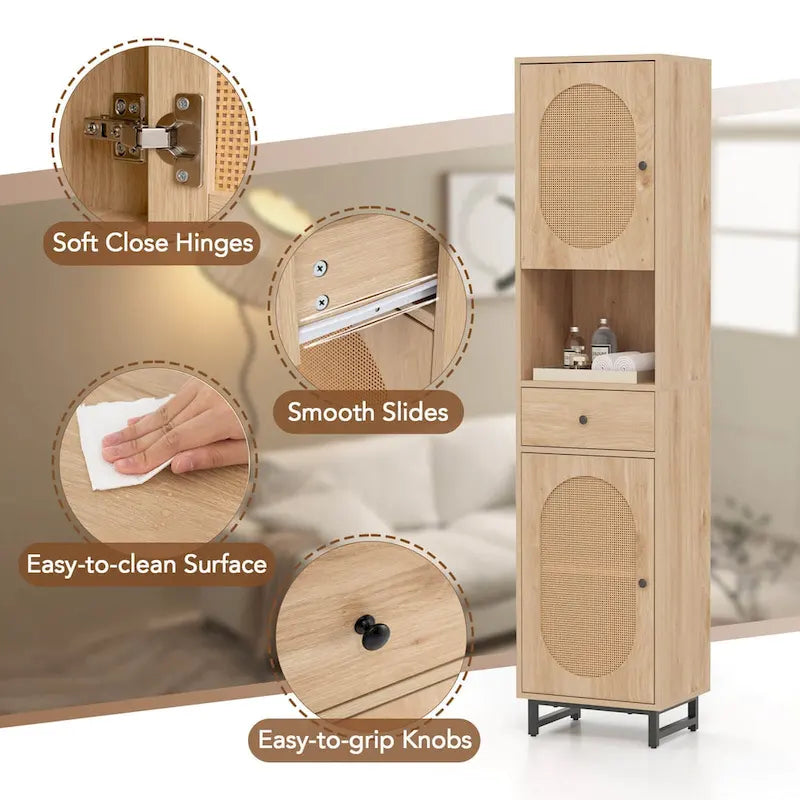 Costway 67 Tall Bathroom Cabinet with 2 Doors Open Compartment & - See Details