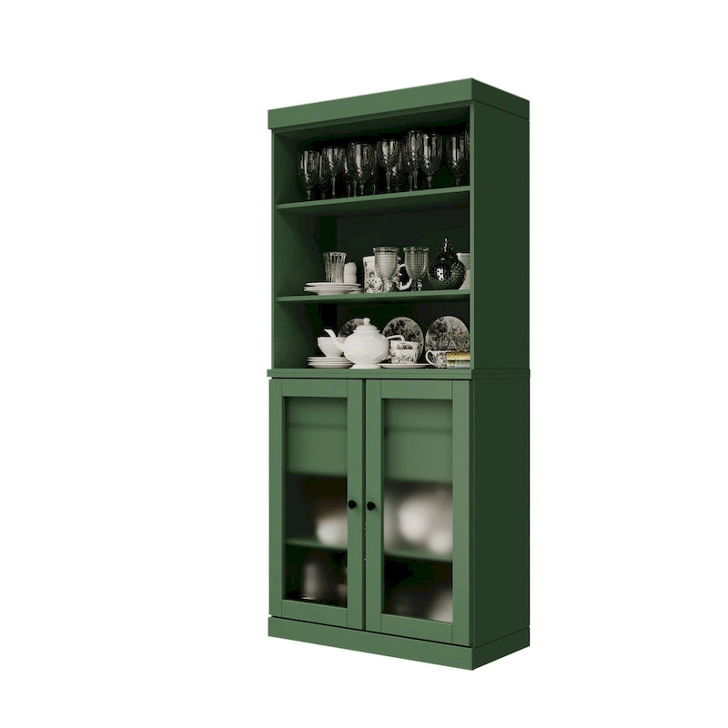 Palace Imports 100% Solid Wood Pantry Cabinet with Frosted Glass Doors, 2-Drawers and Adjustable Shelves - 32 x 71.5