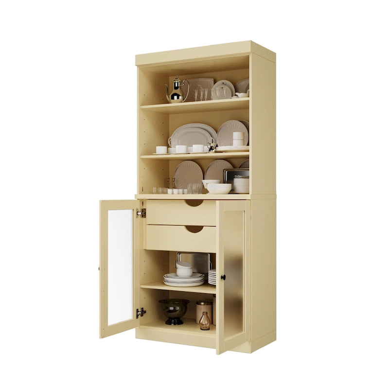 Palace Imports 100% Solid Wood Pantry Cabinet with Frosted Glass Doors, 2-Drawers and Adjustable Shelves - 32 x 71.5