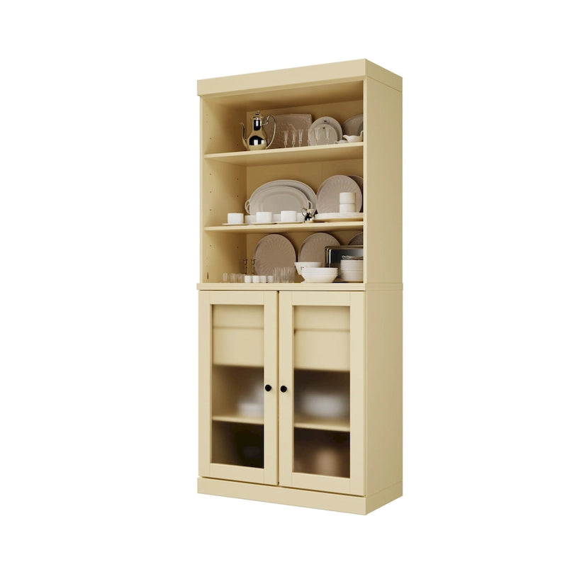 Palace Imports 100% Solid Wood Pantry Cabinet with Frosted Glass Doors, 2-Drawers and Adjustable Shelves - 32 x 71.5
