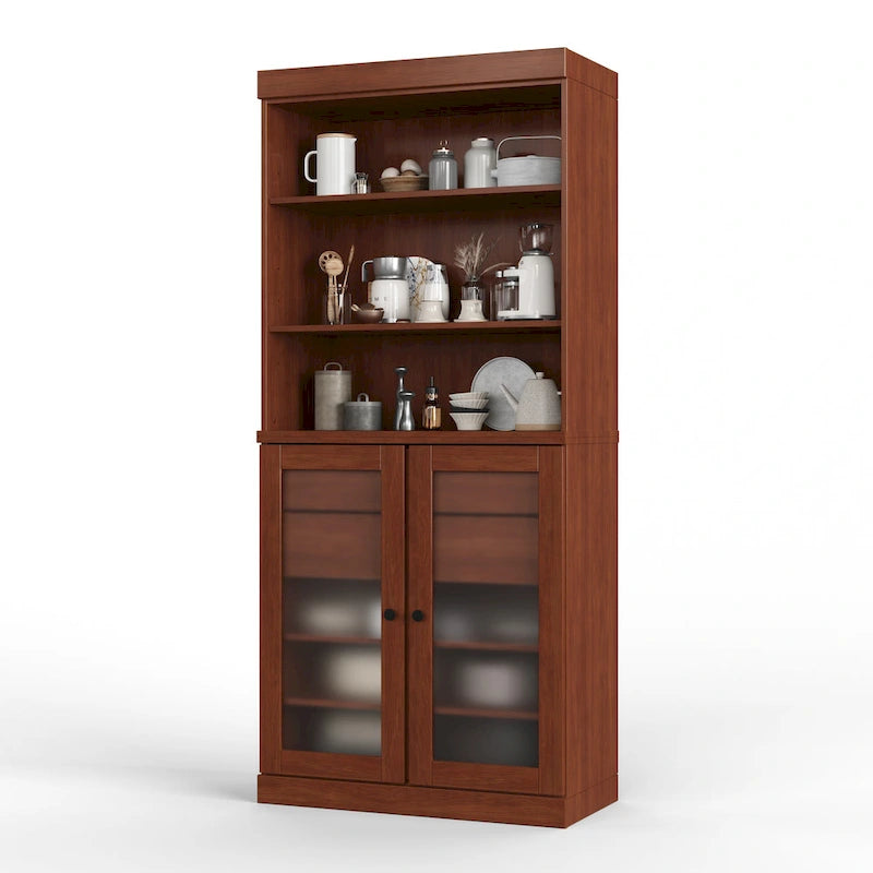 Palace Imports 100% Solid Wood Pantry Cabinet with Frosted Glass Doors, 2-Drawers and Adjustable Shelves - 32 x 71.5
