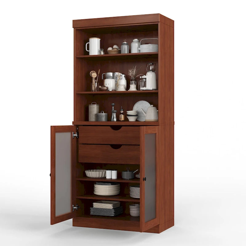 Palace Imports 100% Solid Wood Pantry Cabinet with Frosted Glass Doors, 2-Drawers and Adjustable Shelves - 32 x 71.5