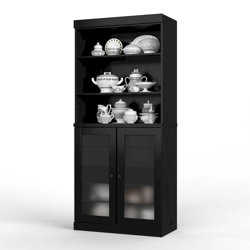 Palace Imports 100% Solid Wood Pantry Cabinet with Frosted Glass Doors, 2-Drawers and Adjustable Shelves - 32 x 71.5