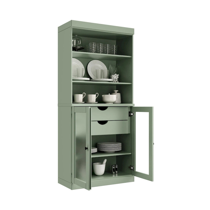 Palace Imports 100% Solid Wood Pantry Cabinet with Frosted Glass Doors, 2-Drawers and Adjustable Shelves - 32 x 71.5
