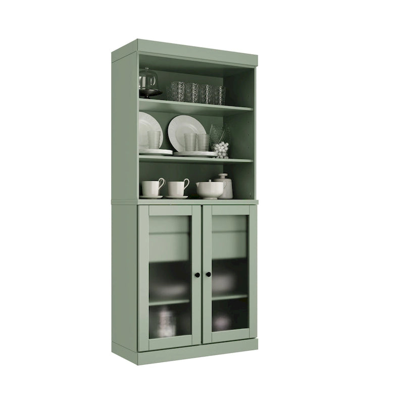 Palace Imports 100% Solid Wood Pantry Cabinet with Frosted Glass Doors, 2-Drawers and Adjustable Shelves - 32 x 71.5