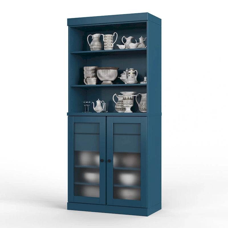 Palace Imports 100% Solid Wood Pantry Cabinet with Frosted Glass Doors, 2-Drawers and Adjustable Shelves - 32 x 71.5