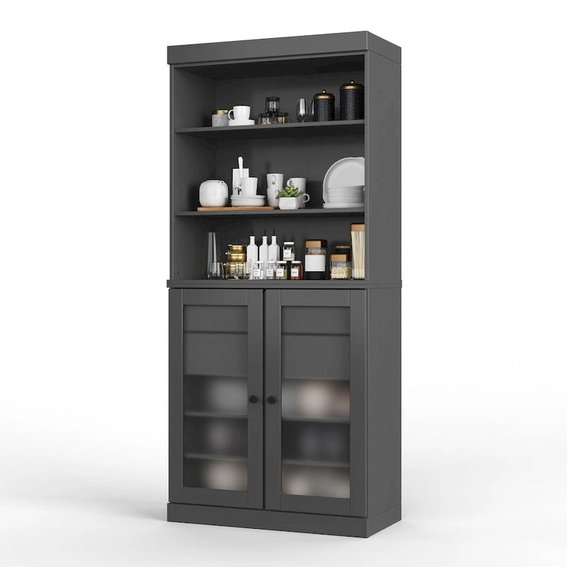 Palace Imports 100% Solid Wood Pantry Cabinet with Frosted Glass Doors, 2-Drawers and Adjustable Shelves - 32 x 71.5