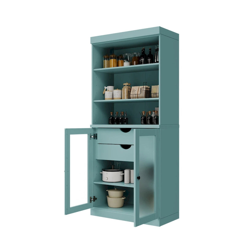 Palace Imports 100% Solid Wood Pantry Cabinet with Frosted Glass Doors, 2-Drawers and Adjustable Shelves - 32 x 71.5