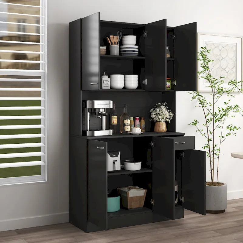 Modern Tall Cabinet with 6 Doors, 1 Open Shelf and 1 Drawer for Bedroom, Kitchen