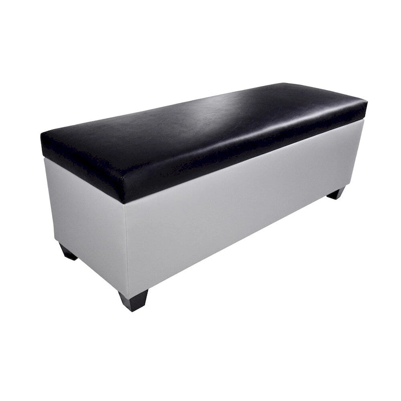 Mid Century Modern Grey Faux Leather Storage Bench Ottoman