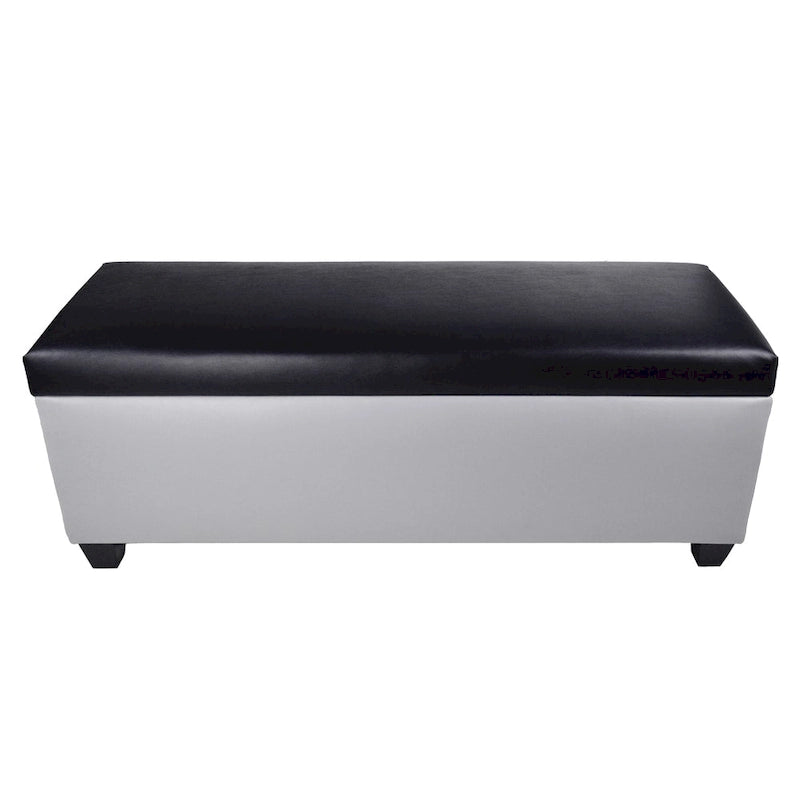 Mid Century Modern Grey Faux Leather Storage Bench Ottoman