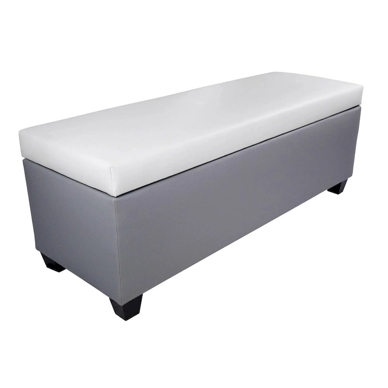 Mid Century Modern Grey Faux Leather Storage Bench Ottoman