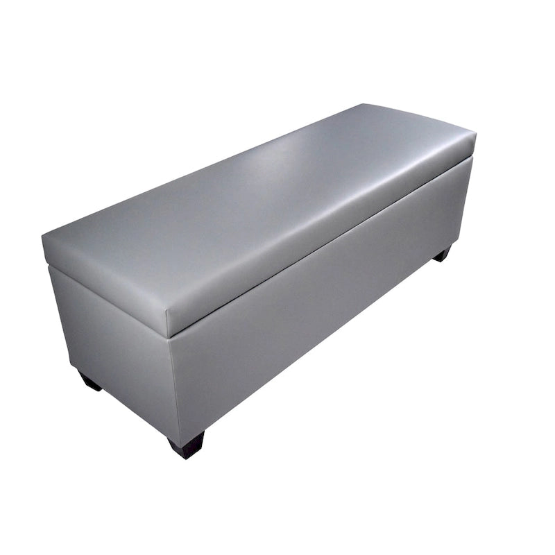Mid Century Modern Grey Faux Leather Storage Bench Ottoman