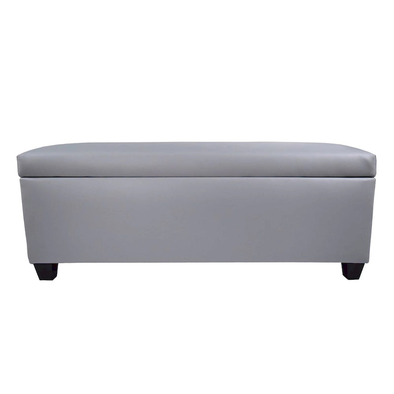 Mid Century Modern Grey Faux Leather Storage Bench Ottoman
