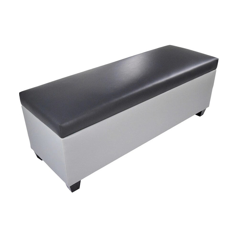 Mid Century Modern Grey Faux Leather Storage Bench Ottoman