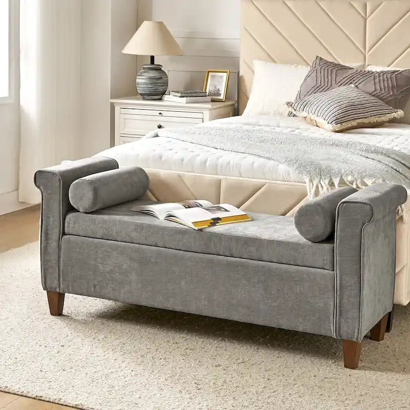 Banc de rangement traditionnel de 137,9 cm de large avec 2 coussins ronds