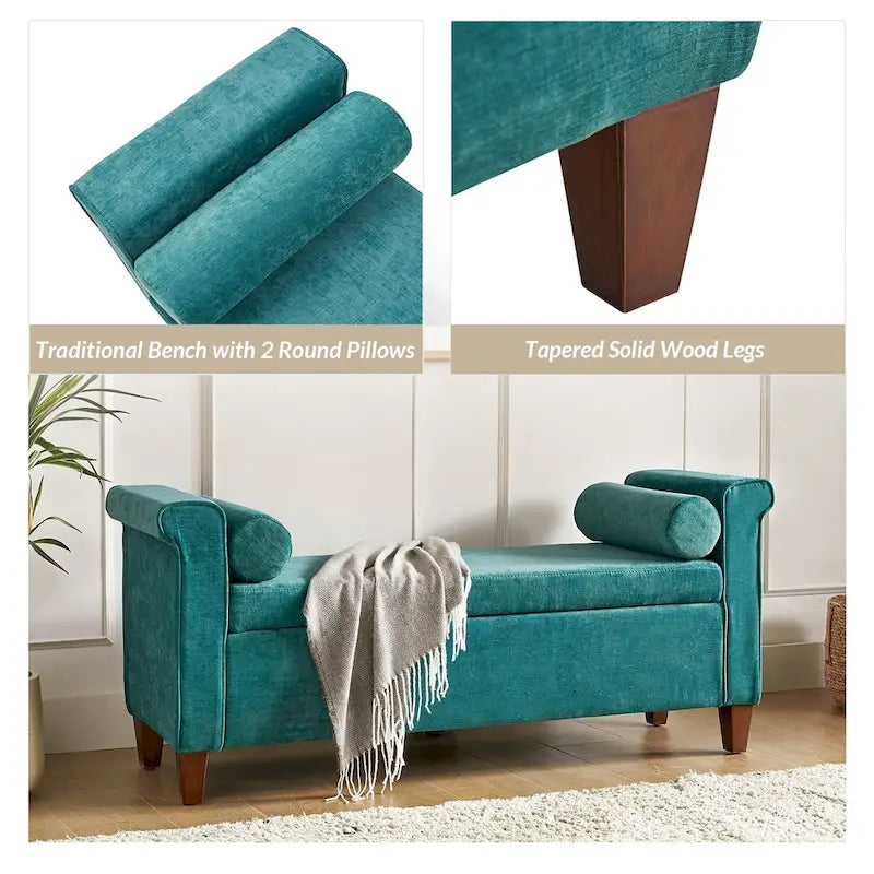 Rita 54.3 Wide Traditional Storage Bench with 2 Pillows by HULALA HOME