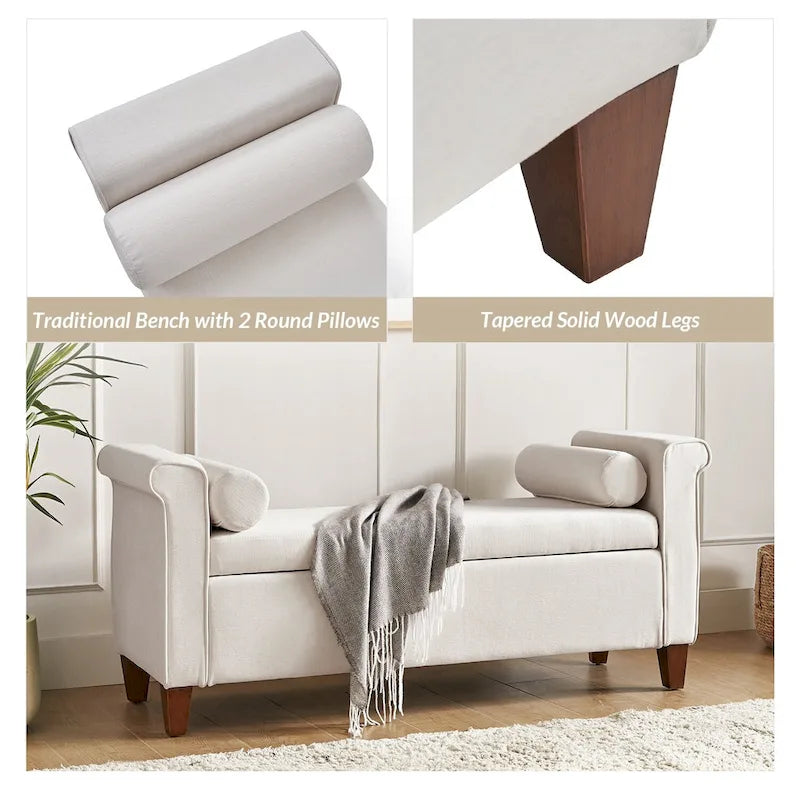 Rita 54.3 Wide Traditional Storage Bench with 2 Pillows by HULALA HOME