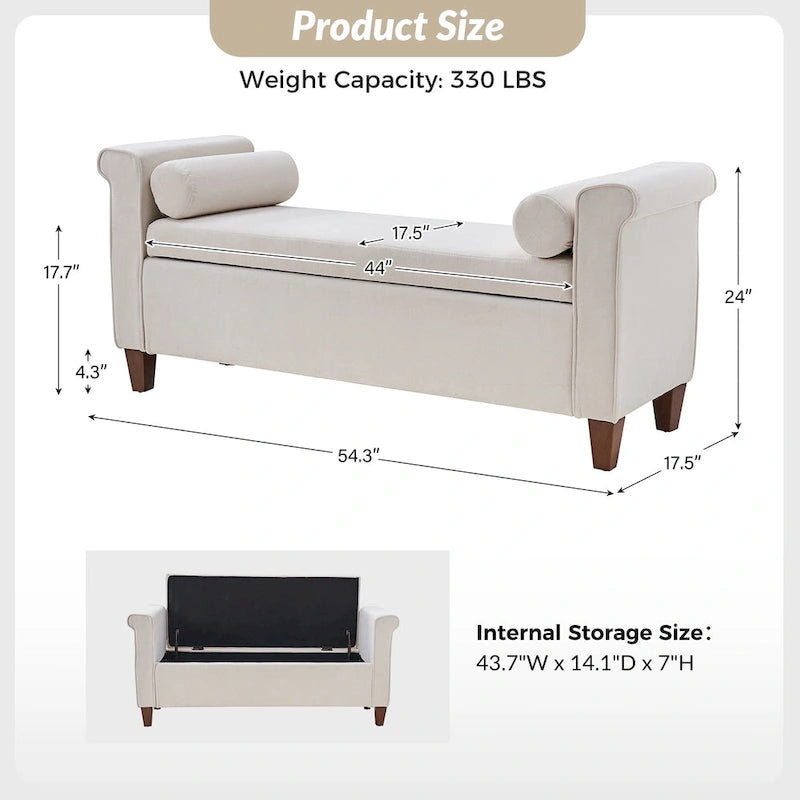 Rita 54.3 Wide Traditional Storage Bench with 2 Pillows by HULALA HOME