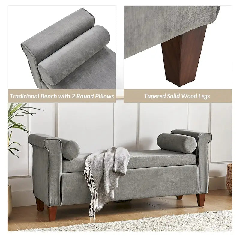 Rita 54.3 Wide Traditional Storage Bench with 2 Pillows by HULALA HOME