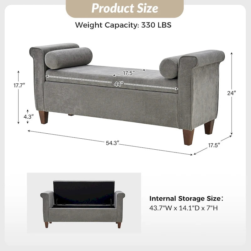 Rita 54.3 Wide Traditional Storage Bench with 2 Pillows by HULALA HOME