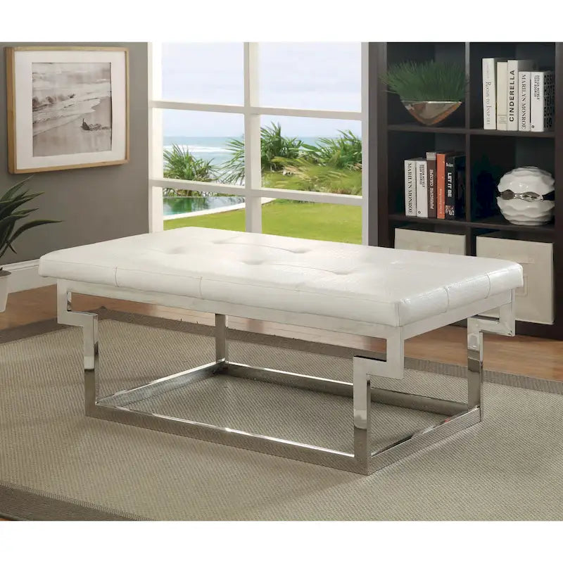 Jiva Contemporary Metal Upholstered Tufted Accent Bench by Furniture of America