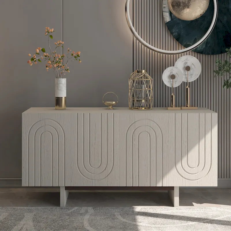 Clihome 63 Modern Buffet Accent Storage Cabinet with 4 Door