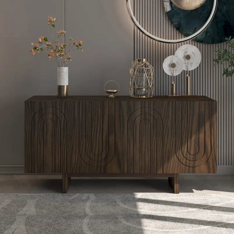 Clihome 63 Modern Buffet Accent Storage Cabinet with 4 Door