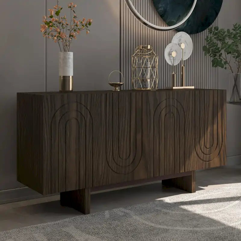 Clihome 63 Modern Buffet Accent Storage Cabinet with 4 Door