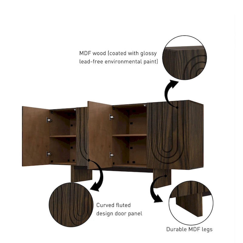 Clihome 63 Modern Buffet Accent Storage Cabinet with 4 Door