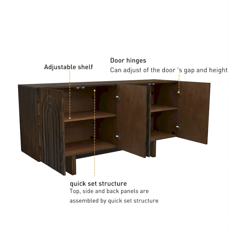 Clihome 63 Modern Buffet Accent Storage Cabinet with 4 Door