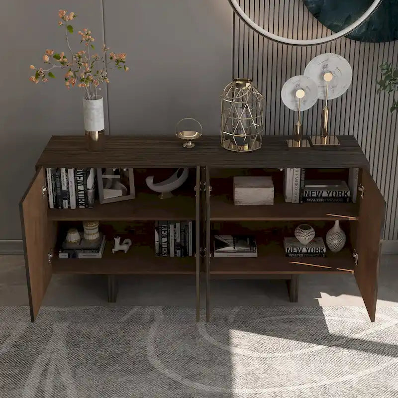 Clihome 63 Modern Buffet Accent Storage Cabinet with 4 Door