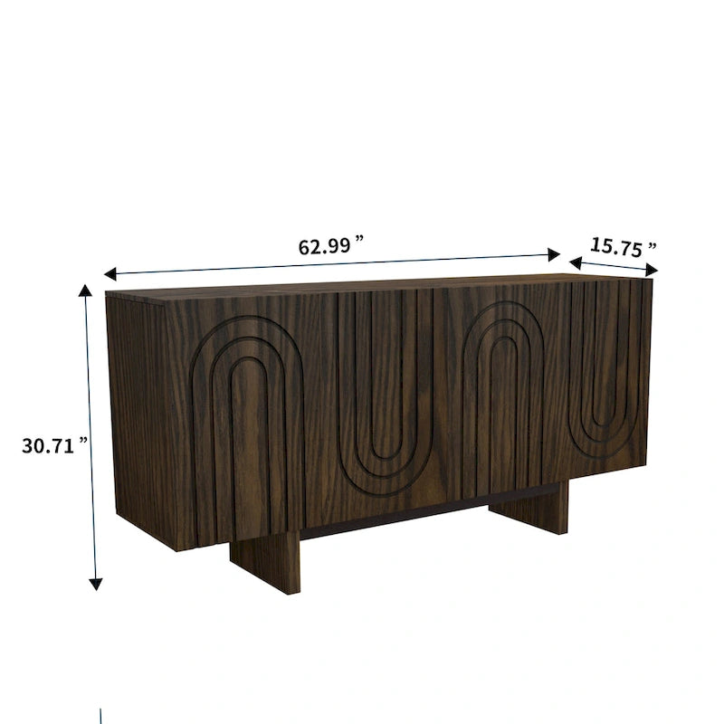 Clihome 63 Modern Buffet Accent Storage Cabinet with 4 Door
