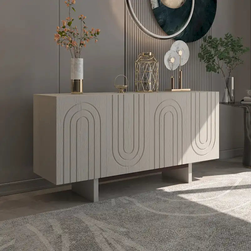 Clihome 63 Modern Buffet Accent Storage Cabinet with 4 Door