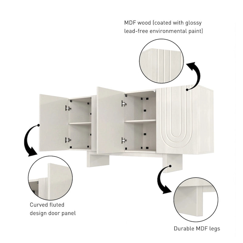 Clihome 63 Modern Buffet Accent Storage Cabinet with 4 Door