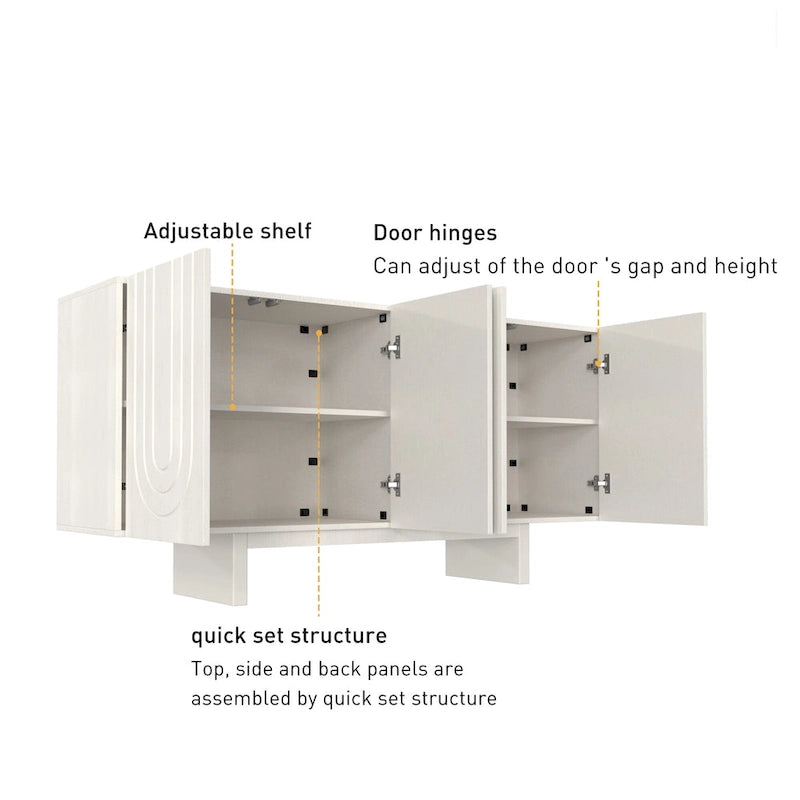 Clihome 63 Modern Buffet Accent Storage Cabinet with 4 Door